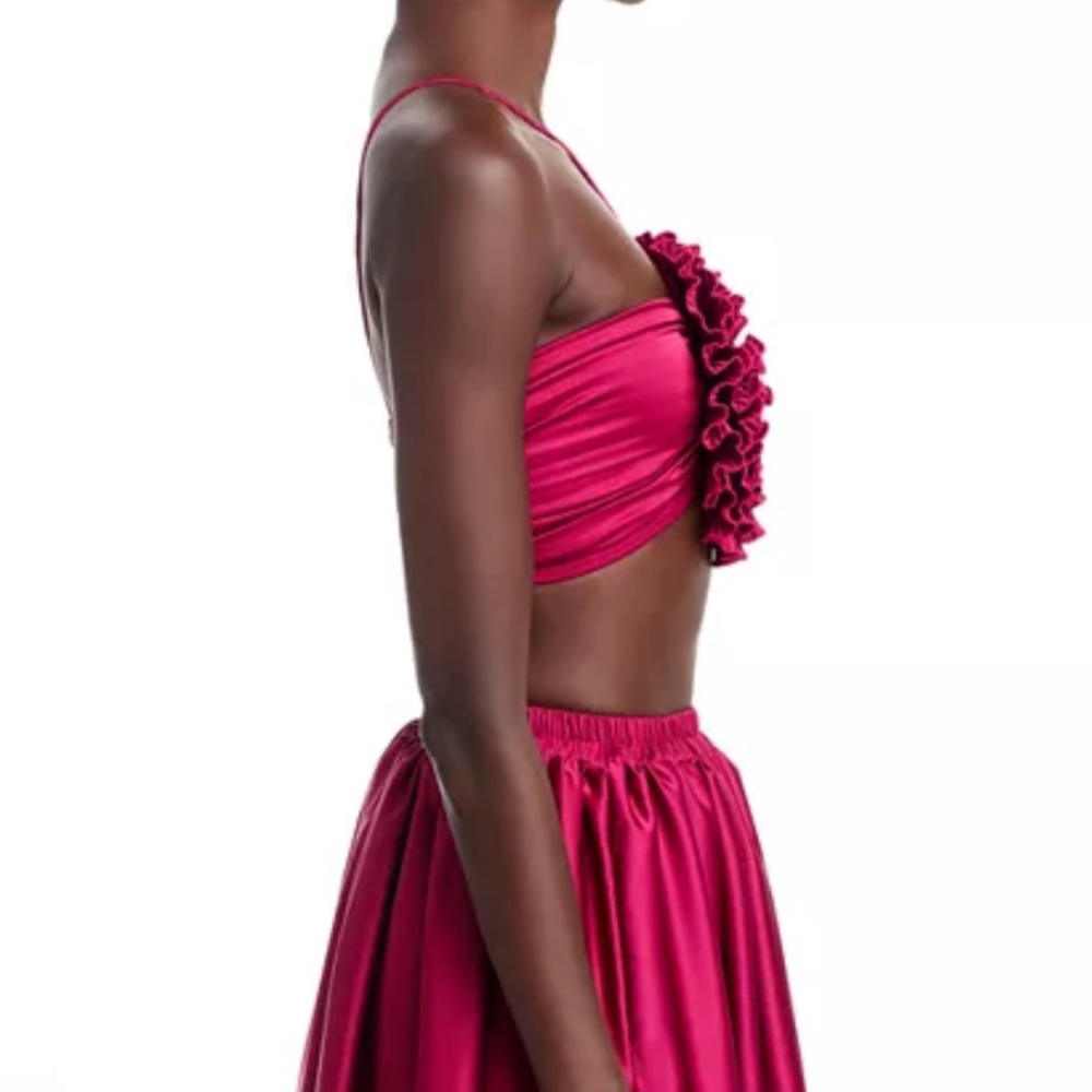 L’idee Triumph Crop Pleated 3D Flower Rosette Lace Up Back Bra Top size US 6 - Picture 5 of 12